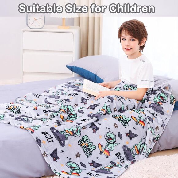 Dinosaur Blanket for Boys, Soft Cozy Flannel Kids Throw Blanket 50x60 Inches - Picture 6 of 7